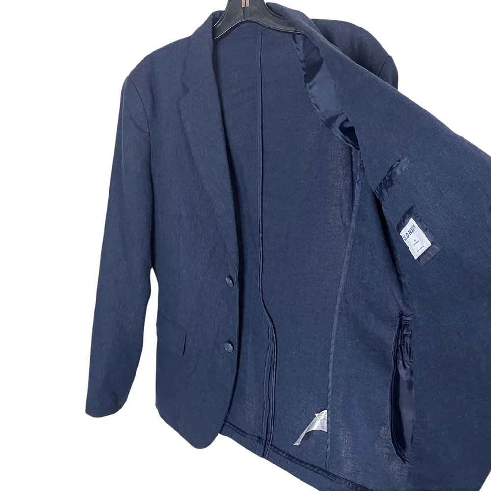 Old Navy Linen Summer Blazer Men M 44R Navy Blue 2-Button Linen Blend Jacket